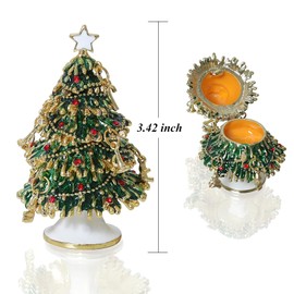 LONGSHENG - SINCE 2001 - Green Hand Painted Enameled Christmas Tree Decorative Hinged Jewelry Trinket Box Unique Gift For Home Decor
