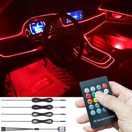 TABEN Car Atmosphere Light Kit, Music Synchronisation Multicoloured RGB 16 Million Colours, 4 Metres, Fibre Optic USB Ambient Lighting Kit, Sound Active Function and Wireless RF Remote Control, DC 12