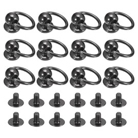 QUARKZMAN 6 x 8 mm Ball Head Bolts Rivets Back Screws with O Ring Pack of 12 Switch Nipple Rivets for Crafts Leather Crafts Metallic Black