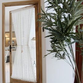 Devola Net Curtain, Long Balcony Door Curtain, Transparent with Lace, Door Curtain with Rod Pocket, French Door Curtain, Window Curtain, Kitchen, White Curtains for Patio Door, W x H 140 x 165 cm, 1