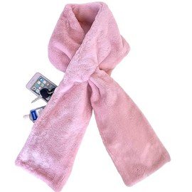 Faux Fur Scarf With Hidden Zipper Pocket For Cell Phone and Valuables (Soft Pink)