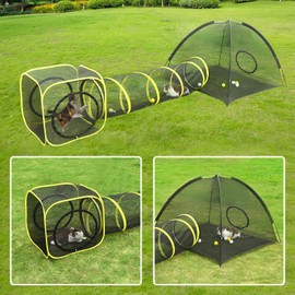 Wilwolfer Outdoor Cat Enclosures for Cats Indoor, Portable Mesh Tent, Tunnel, Playhouse with Adjustable Harness and Leash Walking, Colorful Tease Ball Small Animals