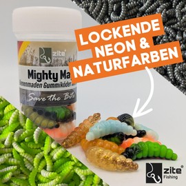 Zite Fishing Mighty Mag Mix 12 Pieces - Bee Maggots Imitation Trout Bait 2.8 cm - Rubber Bait Trout Fishing - Phthalate-Free with Aroma (All-Round Cheese)
