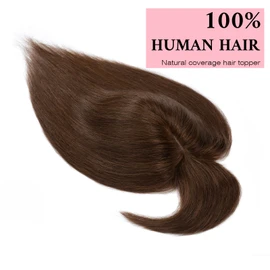 SEGO 100% Real Human Hair Toppers, with Air Bangs, Silk Base 150% Density, Clip in Topper, 2.7”x5.1”, HairPieces for Women, with Thinning/Hair Loss Cover Gray