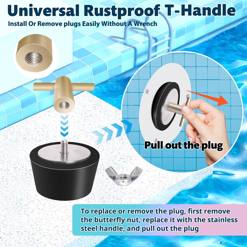 Vizava 4 Pack Rubber Pool Winter Plugs with One T-Handle