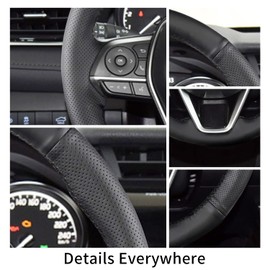 Yeolpise - Funda de volante cosida a mano, apta para Toyota RAV4 SUV 2019-2024 / Avalon 2019-2022 / Camry 2018-2024 / Corolla 2020-2025, funda de volante de piel de microfibra transpirable