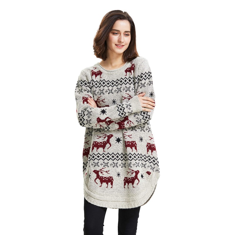 Reindeer Snowflake Christmas Pullover for Women Jumper - l