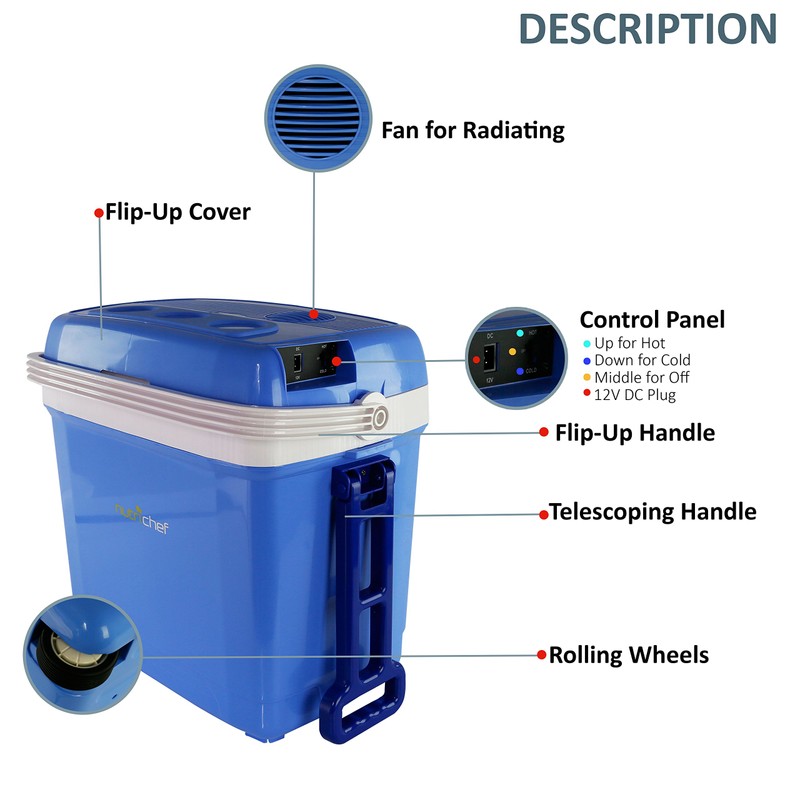 NutriChef Portable Electric Food Warmer / Cooler Fridge, 32L Capacity