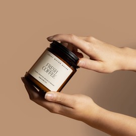 Sweet Water Decor Fresh Coffee Soy Candle | Caramel Creme, Mocha Latte and Kona Coffee Scented Candles for Home | 9oz Amber Jar + Black Lid, 40+ Hour Burn Time, Made in the USA