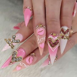 3D Gold Heart Nail Charms 12Pcs Valentine’s Day Nail Art Charms 6 Color Crystal Diamonds Valentines Hearts Nail Gems for Nails Decoration Love Nail Rhinestones for Women Wedding DIY Manicure Supplies