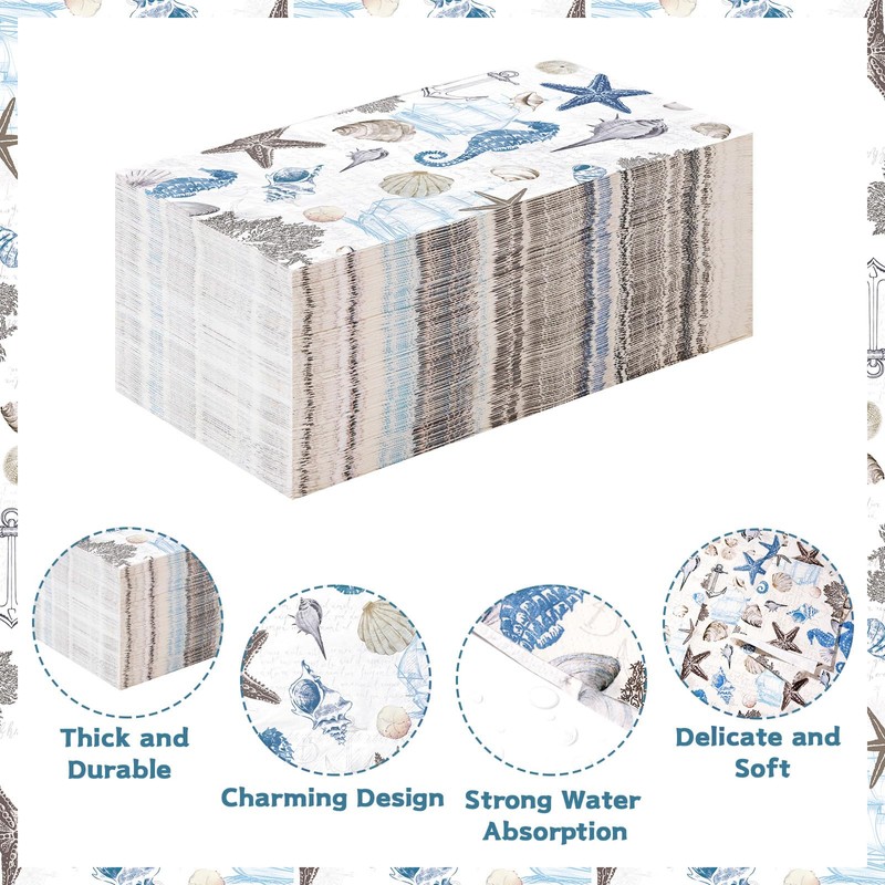 100 Pcs Coastal Nautical Paper Napkins 3 Ply Sea Starfish