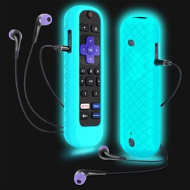 Case for Roku Headphone Remote, Battery Cover for Roku Voice Pro Remote, Rechargeable control with Headphone Jack Silicone Sleeve Skin Glow in The Dark Blue