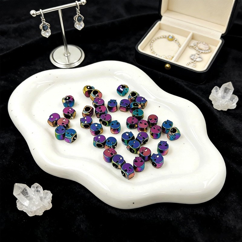 40PCS Rainbow Color Skull Spacer Beads, Alloy Skeleton Beads Bulk