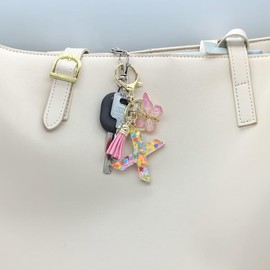 Moydolo Cute Alphabet Initial Letter Keychains Tassel Butterfly Pendant Key Ring for Women Girls Gifts Purse Handbags