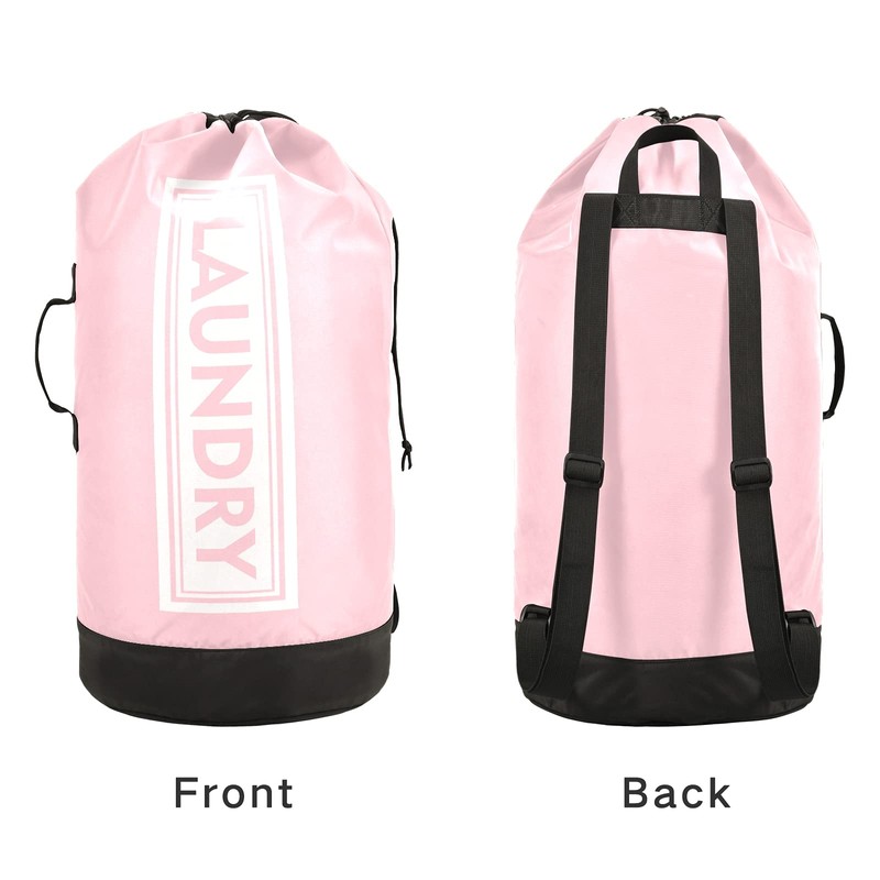 Pink Laundry Backpack Large Heavy Duty Laundry Bag with Adjustable