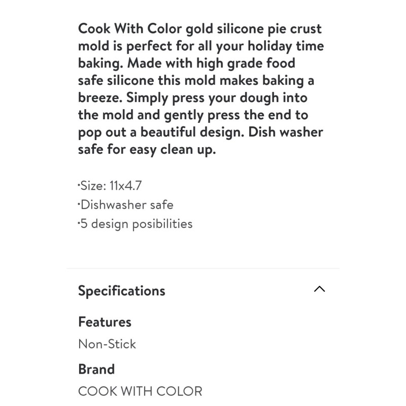 CWC Cook With Color Green Silicone Pie Crust Mold New