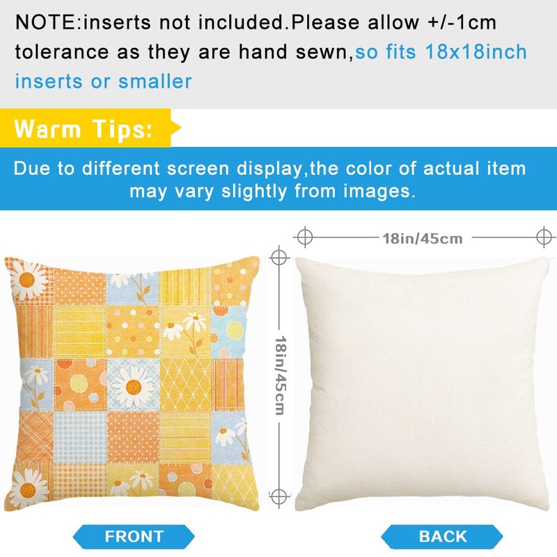 RABUSOFA Plaid Daisy Sunflower Spring Summer Pillow Covers 18x18 inch,Floral