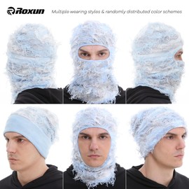 ROXUN Distressed Balaclava Ski Mask, Shiesty Yeat Airsoft Custom Camo Knitted Face Mask for Men/Women Light Blue Mixed
