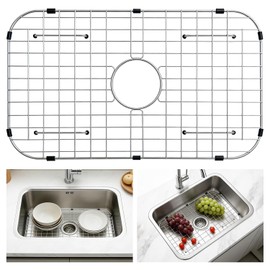 GUUKIN Sink Protectors for Kitchen Sink Bottom, 26" x 14"Stainless Steel Sink Protector with Center Drain Hole, Sink Rack with Extra Replacement White Rubber Feet