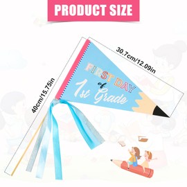 First Day of 1st Grade Flag, Creative Pennant Banner Flags with Ribbons and Wood Stick Party Pennants Decorative Festive Pennants Cheerful 1st Grade Flag for First Day of School Decorations