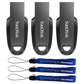 SanDisk 128GB Ultra Curve USB 3.2 Gen 1 Flash Drive (3 Pack) - SDCZ550-128G-G46 - Bundle with (3) Everything But Stromboli Lanyards