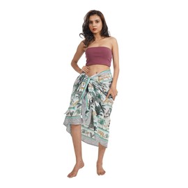 Hand Block Printed Indian 100% Cotton Sarong Wrap Long Cover Up Skirt for Women’s Swimsuit, Bikini, Beach Wear (73" x 45") (Sky Blue)