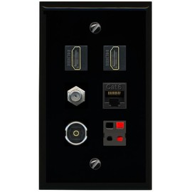 RiteAV 2 Port HDMI 1 Coax Cat6-Ethernet Toslink Speaker Wall Plate - Flat [Black/Black]