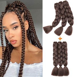 Gairyan Jumbo Braids, Extensions, Synthetic Hair for Braiding, 6 Pieces, 600 g, Braiding Hair Extensions, 60 cm, Ombre, Synthetic Braids, Afro Hair for Box Braids/Crochet Braids, Medium Brown