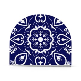 WELLDAY Napkin Holder, Blue Mexican Talavera Napkin Holder for Table Standing Napkin Holders for Table, Kitchen & Dining Room Decor