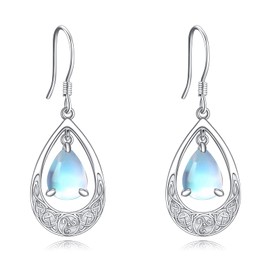 VONALA Moonstone Earrings 925 Sterling Silver Celtic Knot Moonstone Hanging Earrings Moonstone Jewellery Gift for Women Girls Ladies, Sterling Silver, Moonstone