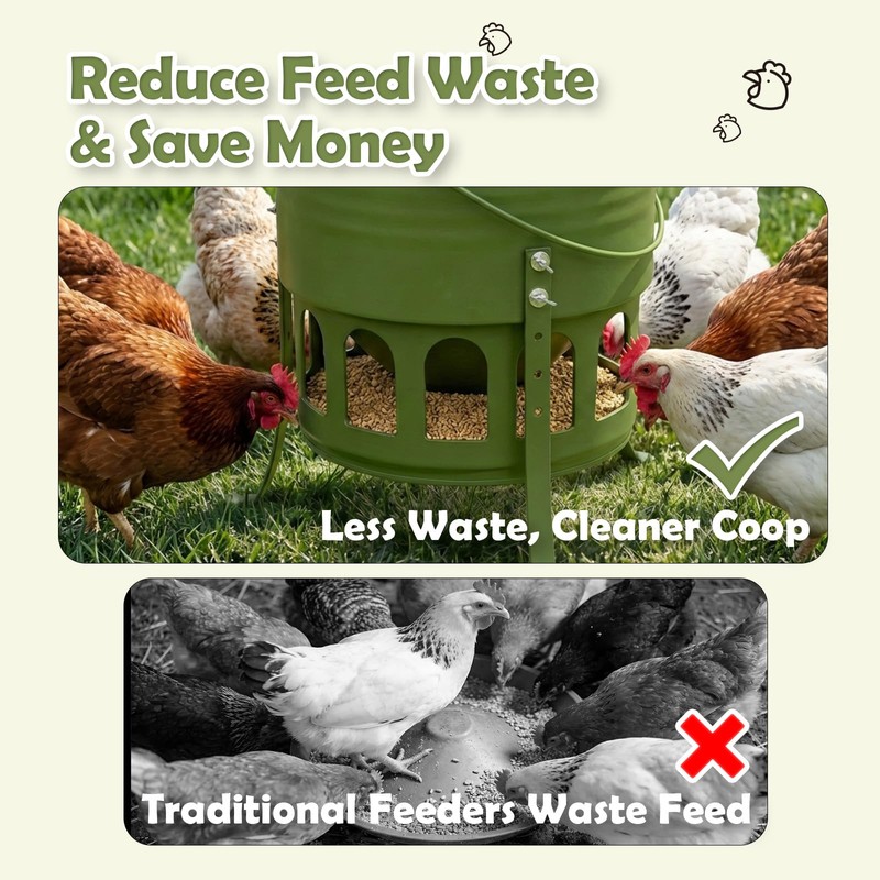 Metal Chicken Feeder No Waste - 20LB Large Chicken Feeder