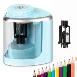 Sacapuntas Eléctrico, Sacapuntas con Deposito, Sacapuntas Portatil de Lapiz Automático y Manual con Cuchillas Reemplazables y Pilas Adecuado para Bolígrafos y Lápices de Maquillaje (Azul)