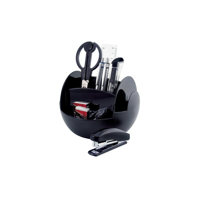 Pavo Rotating Desk Organiser with 9 Stationery Accessory Set, Black