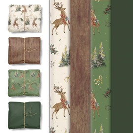 AOBKIAT Christmas Wrapping Paper, 24 Sheets Green Tissue Paper for Gift Boxes, Packaging of Wine Bottles, New Year Decorations, DIY Kraft Paper, 51 x 38 cm