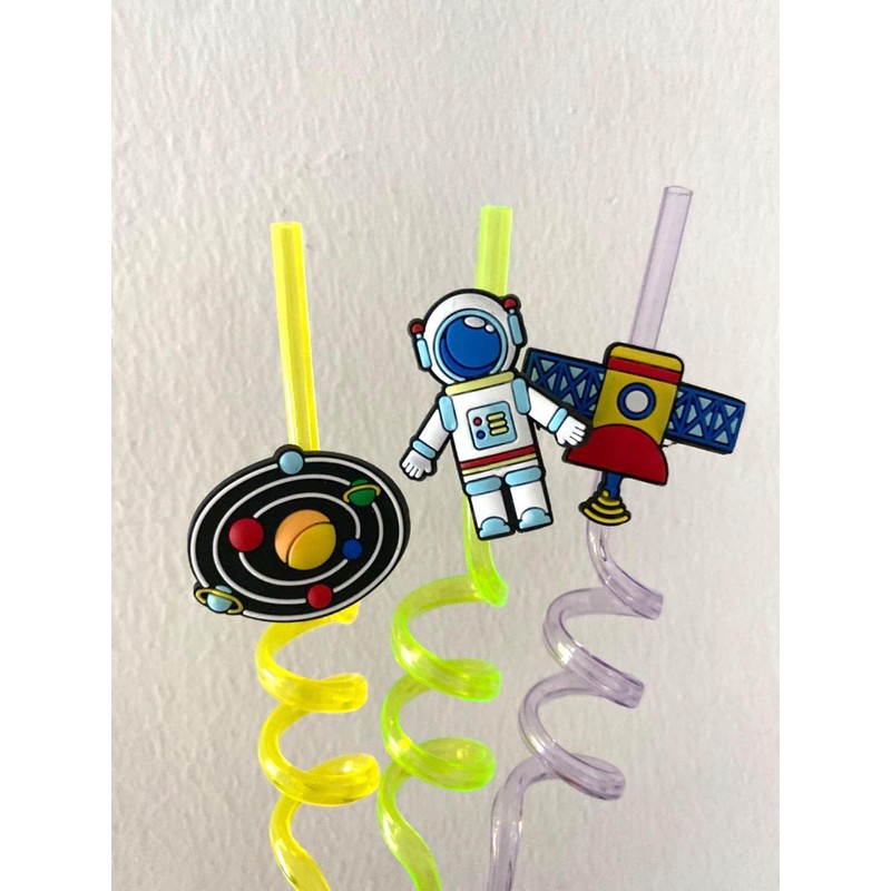 12pcs (6 Styles) Drinking Plastic Straws Reusable Outer Space Design