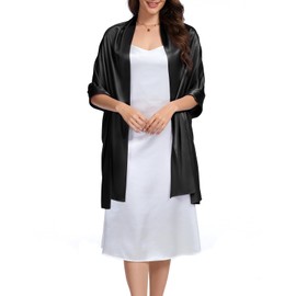 Bbonlinedress Women's Silk Party Scarf Satin Stole Stole for Evening Dresses Elegant Festive Shawl 195 x 70 cm, black