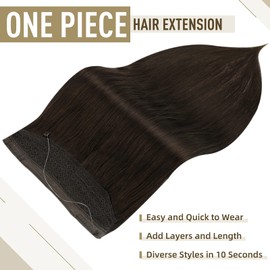 Full Shine Fish Line Hair Extension 20 Inch Wire Hair Extensions for Women Color 2 Darkest Brown Headband Hair Extensions 80 Grams Fish Wire Hair Extensions