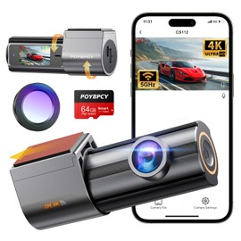 Dash Cam Front 4K Built-in 5GHz WiFi with CPL, Car Camera Dash Cam with UHD 2160P, App Control, Night Vision, Loop Recording, G-Sensor, 1.47" IPS Dashcam Includes 64GB SD Card, Supports 256GB Max