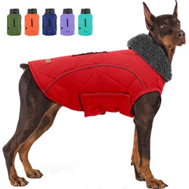 EMUST Dog Jackets for Winter, Cold Weather Coats for Dogs, Soft Winter Jackets for Medium Large Dog, Pet Vest for Small Medium Large Dogs, Red, L