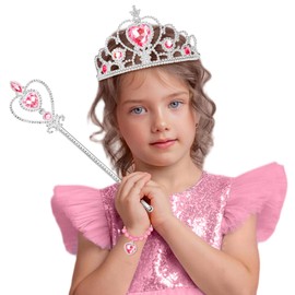 Princess Dress Up Accessories Princess Diamond Crown Set with Magic Wand Bracelet Presents