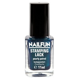 Nailfun Stamping Varnish Pearl Petrol 11 ml Brush Bottle - Stamping Nail Polish - 1 x 11 ml