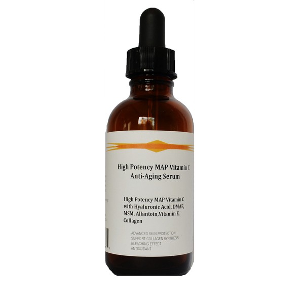 High Potency 15% MAP Vitamin C Serum with Pure Hyaluronic Acid, DMAE, MSM, and Allantoin (2.3oz, Dropper Dispenser)