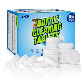 Water Bottle Cleaning Tablets-96Pack, Bottle Bright Cleaner Tabs for All Stainless Steel, Hydration Bladders, Thermos and Glass Drinking Containers,Natural Ingredient Removes Stubborn Stains & Odors