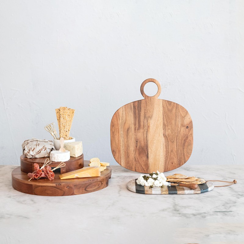 Creative Co-Op Marble and Mango Wood Cheese Board Set with