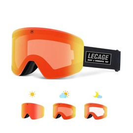 LECAGE Color Changing Ski Goggles, Dimming Lens, Photochromic Lens, Snowboard Goggles, OTG Wide View, Compatible with Glasses, 100% UV Protection, UV Protection, Shock Resistant, Anti-Fog, Breathable,
