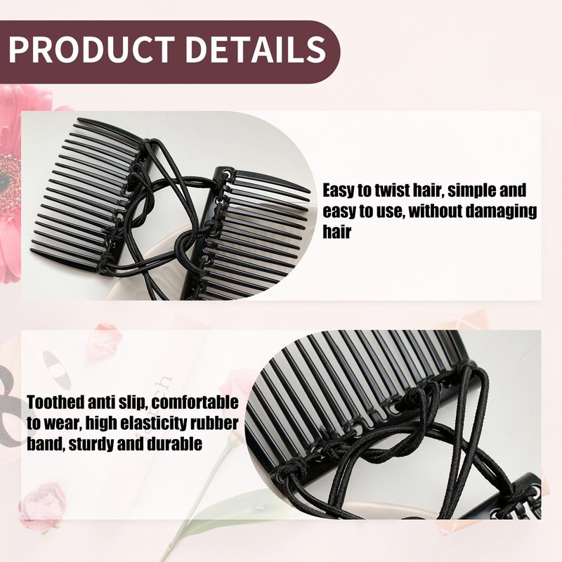 2 Pcs Plastic Double Hair Combs Elastic Magic Hair Clip