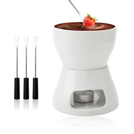 DAWRIS Keramik Fondueset Schokofondue Fondue Schokolade Schokoladenfondue, Keramikschale mit Teelichthalter und 4 Gabeln, Schoko Fondueset für Schokolade Käse Fondue Familienessen Nachtisch