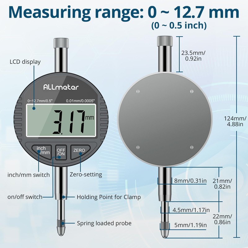 ALLmeter Digital Bore Gauge 50-160mm (2-6") - 0.01mm Precision Internal