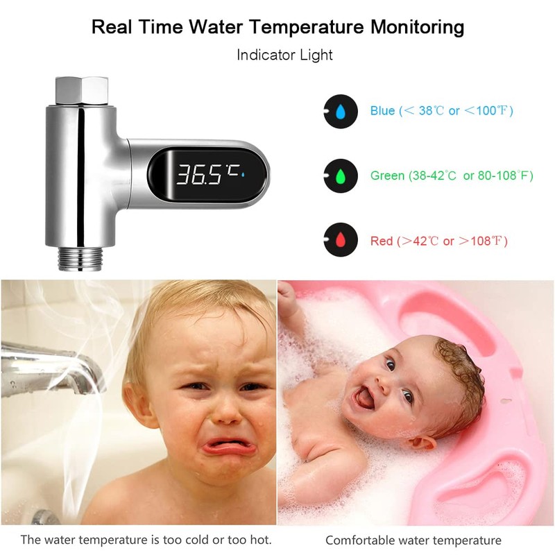 Shower Thermometer, LED Digital Shower Temperature Display 0~100℃ Baby Bath