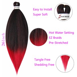 Pre stretched Braiding Hair Easy Braid Professional Hair Extensions Hot Water Setting Synthetic Fiber Crochet Twist Hair Yaki Texuture Itch Free Long Soft (26inch 3packs Black&Red)